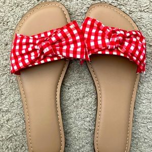 SOLD: Red Checkered Bow Sandals
